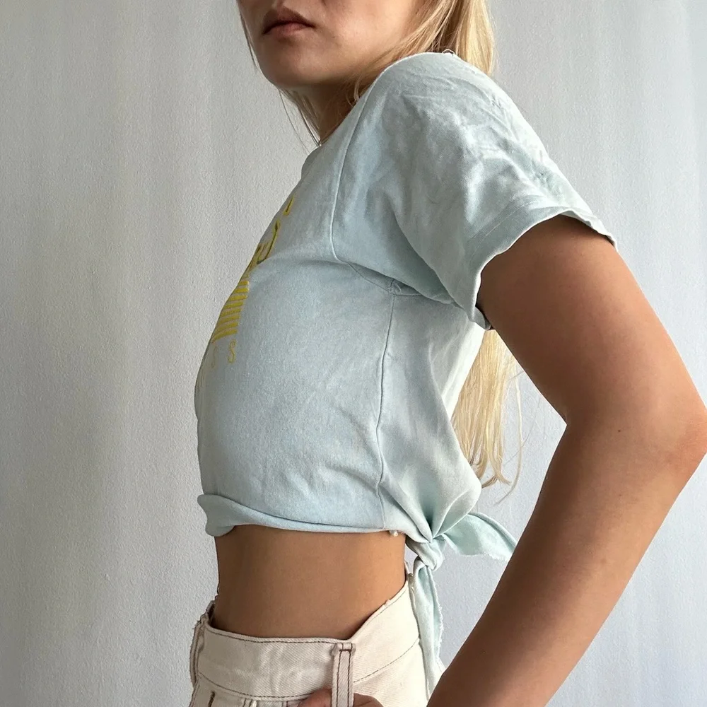 Vintage American Apparel So Cal Graphic Short Sleeve Tie Back Crop Tee Turquoise - Picture 3 of 10